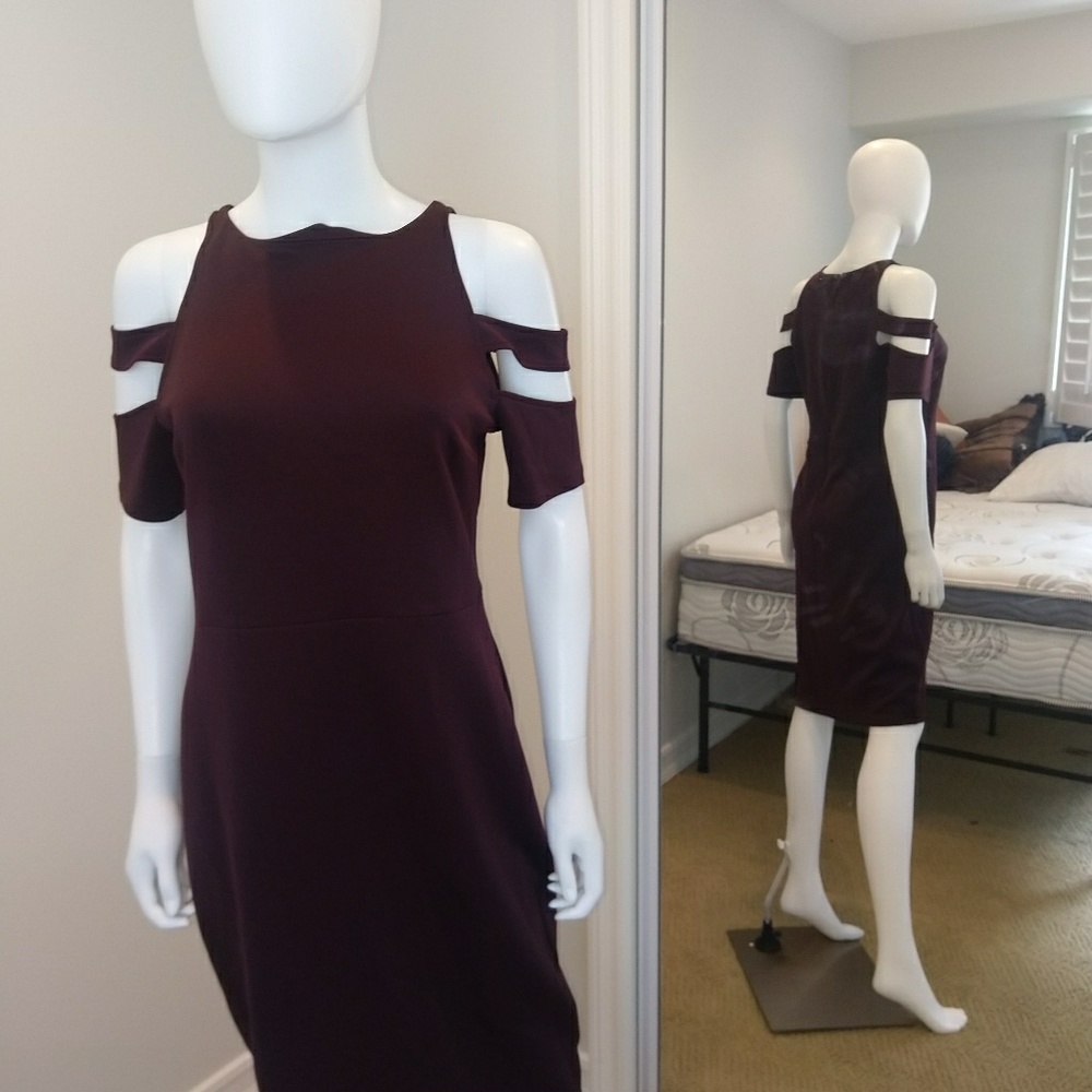 Burgundy Double Cold Shoulder Dress